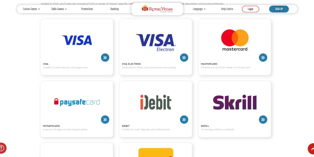 Royal Vegas casino payments